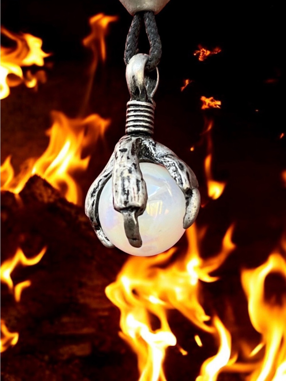 Glass Crystal Ball Pewter Talon Necklace